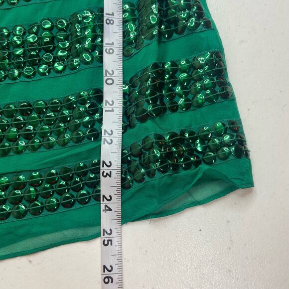Tory Burch Kelly Green Sequin Striped Silk Tank Top Women's 8 Chic Sophisticated - Picture 9 of 11